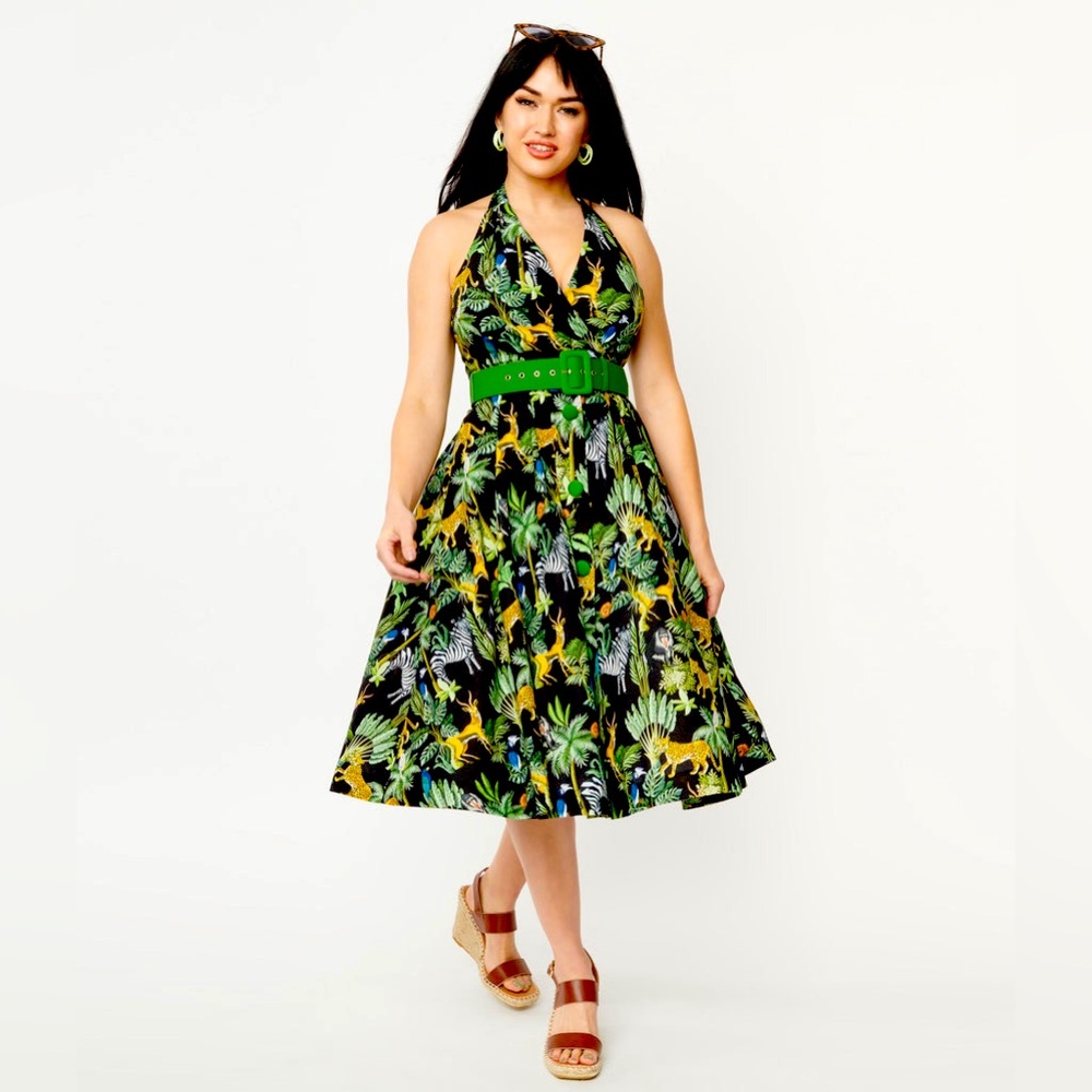 Unique Vintage Tarrytown Hostess Jungle Print Dress medium